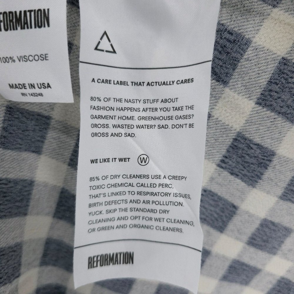 REFORMATION Mini Dress Blue White Gingham Check Fit Flare XS - Picture 7 of 8